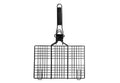Mustang Grillkorb Antihaft 36×35 cm - schwarzes Stahlgitter mit abnehmbarem Holzgriff, Frontansicht auf weißem Hintergrund