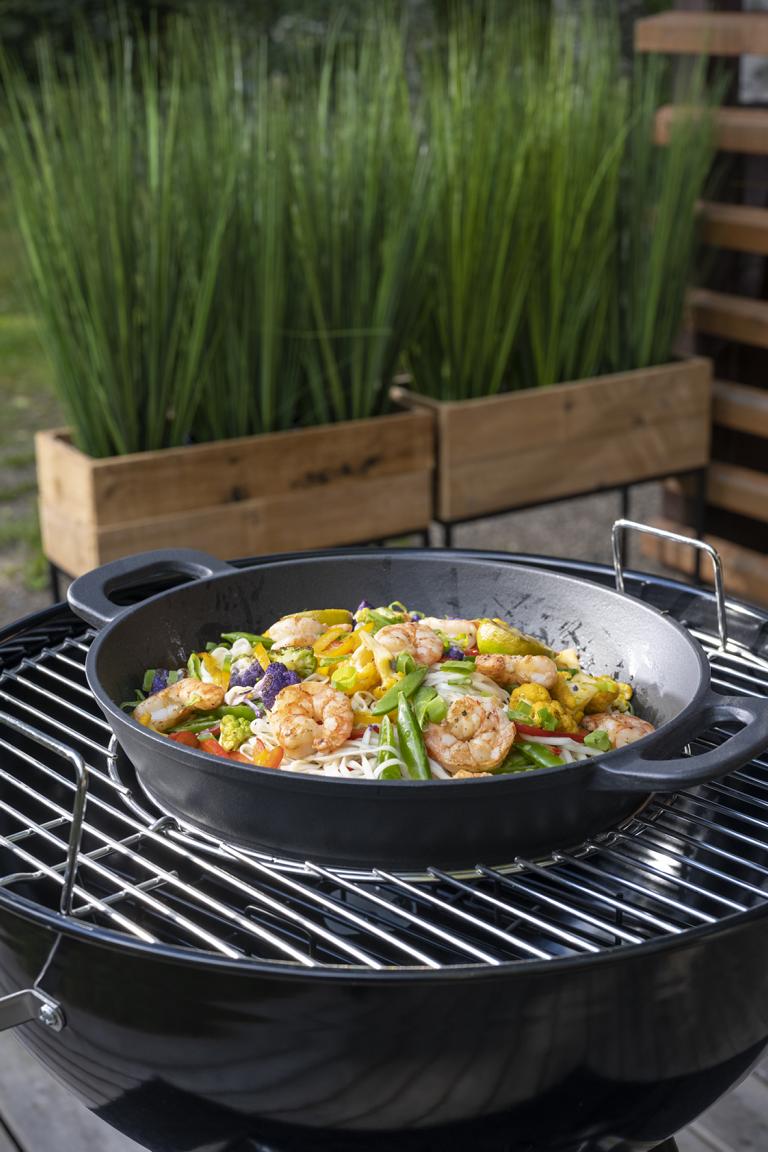 Mustang Gusseisen Wok runde Bratfläche Ø 30 cm, schwarzes Gusseisen