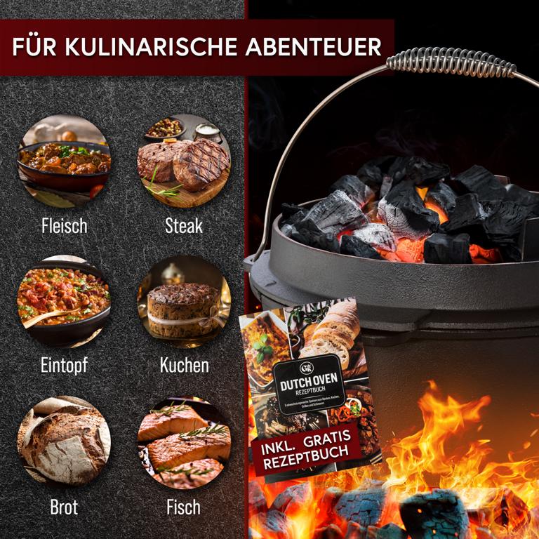 Gusskönig Dutch Oven beim Camping - ideal für offenes Feuer, Glut und Kohle