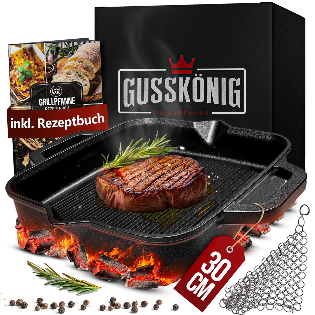GUSSKÖNIG Gusseisenpfanne eingebrannt - Innenansicht, natürliche Patina, gleichmäßige Wärmeverteilung