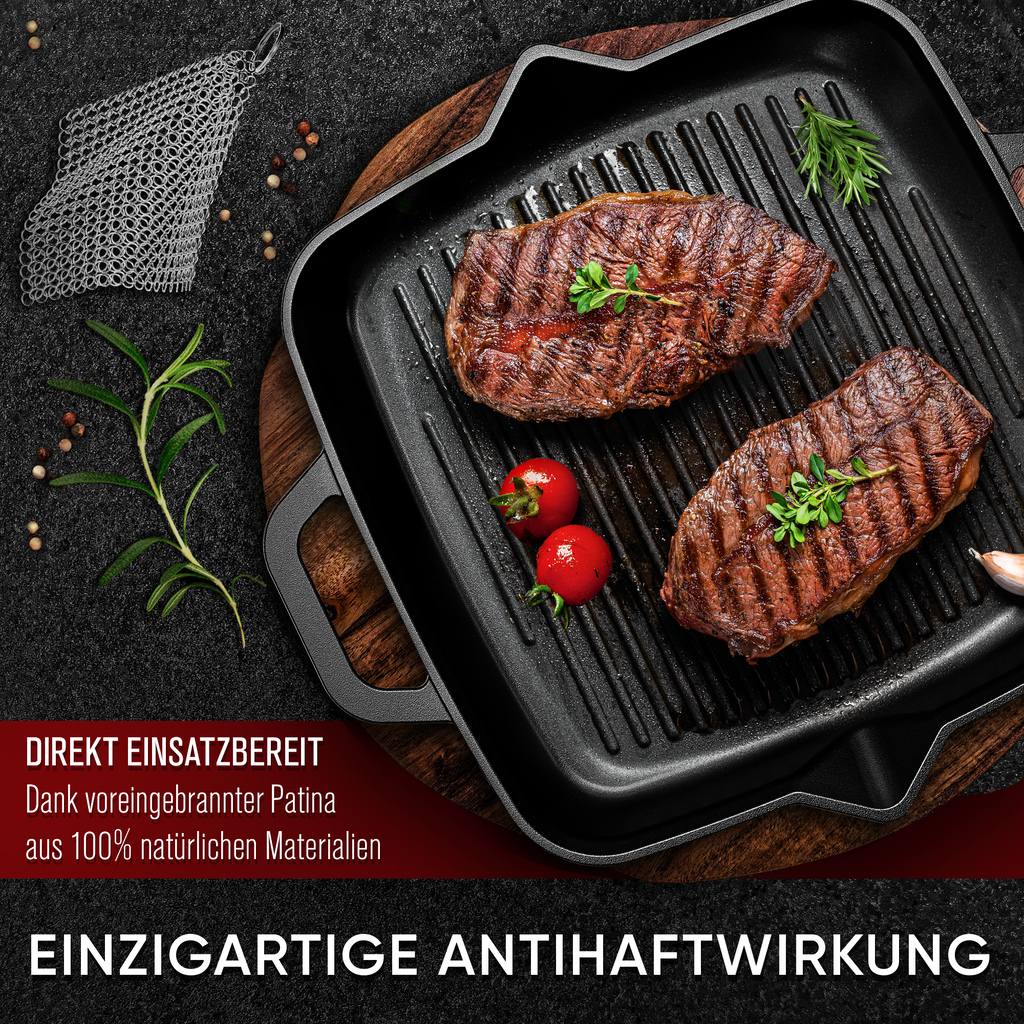 GUSSKÖNIG Gusseisenpfanne auf dem Grill - perfekte Röstaromen, gleichmäßige Hitzeverteilung