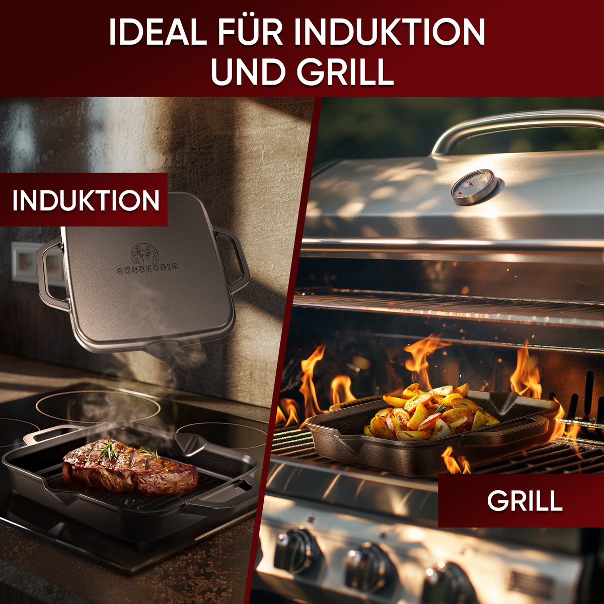 GUSSKÖNIG Gusseisenpfanne Set - Pfanne, Edelstahl-Ringreiniger und Rezeptbuch