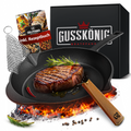 Gusseisenpfanne 26 cm - eingebrannte Patina, für Grill, Induktion und Backofen, inkl. Griffschutz