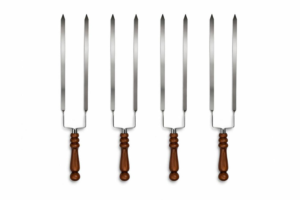 BBQ Doppelspieß Edelstahl - Grillspieß mit Holzgriff, 3 mm stark