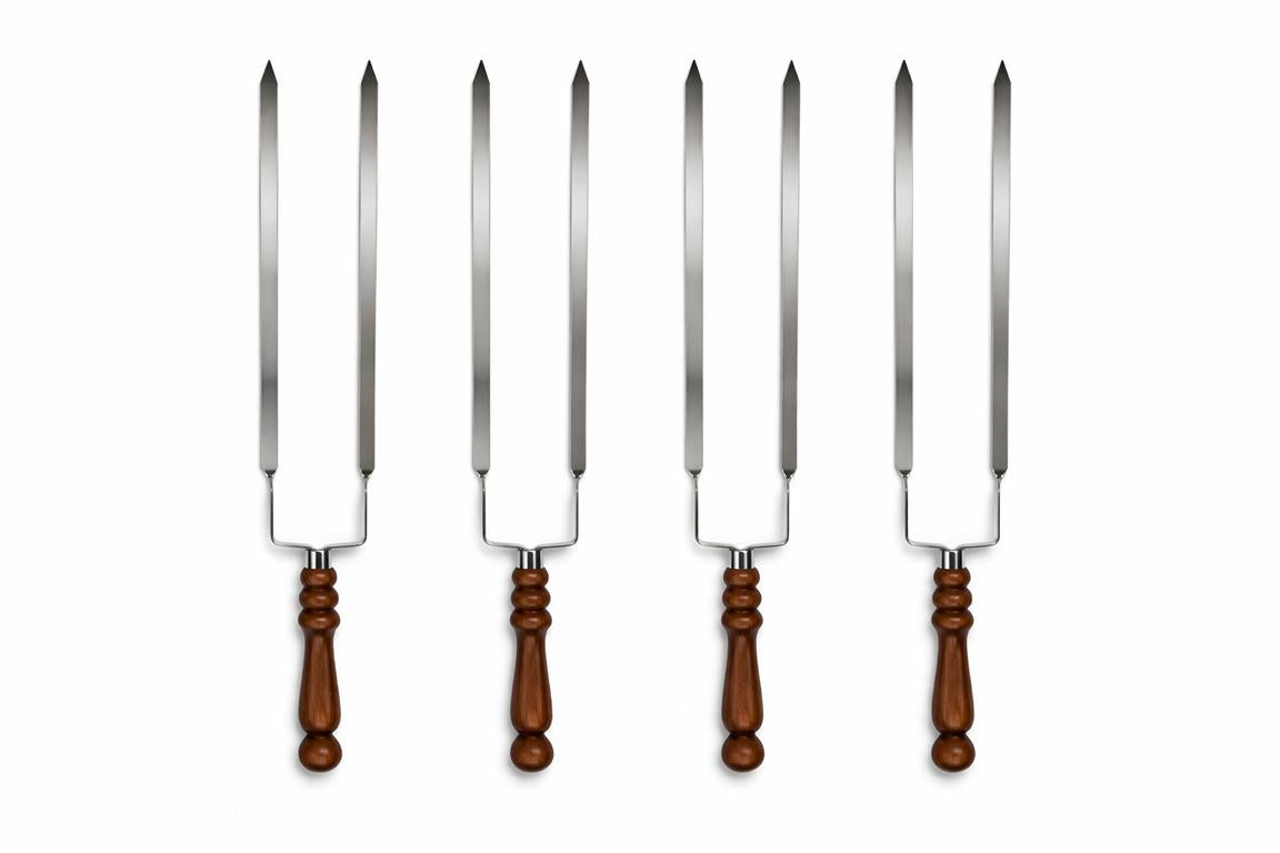 BBQ Doppelspieß Edelstahl - Grillspieß mit Holzgriff, 3 mm stark