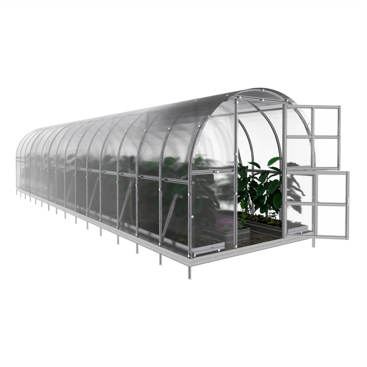 Gewächshaus Klassiker ARK aus Polycarbonat mit Fundamentrahmen 3x10 m.