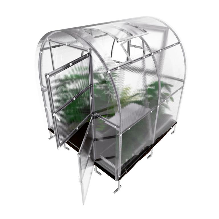 Gewächshaus Klassiker SLIM aus Polycarbonat mit Fundamentrahmen 2x2 m