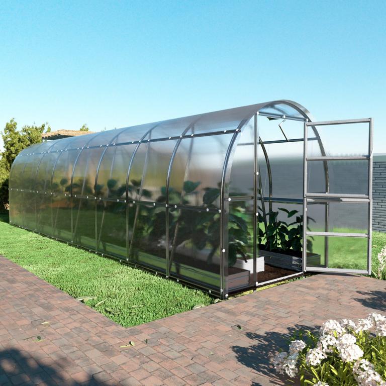 Gewächshaus SLIM 2×8 - Kompaktes Rundbogen-Gewächshaus aus Polycarbonat