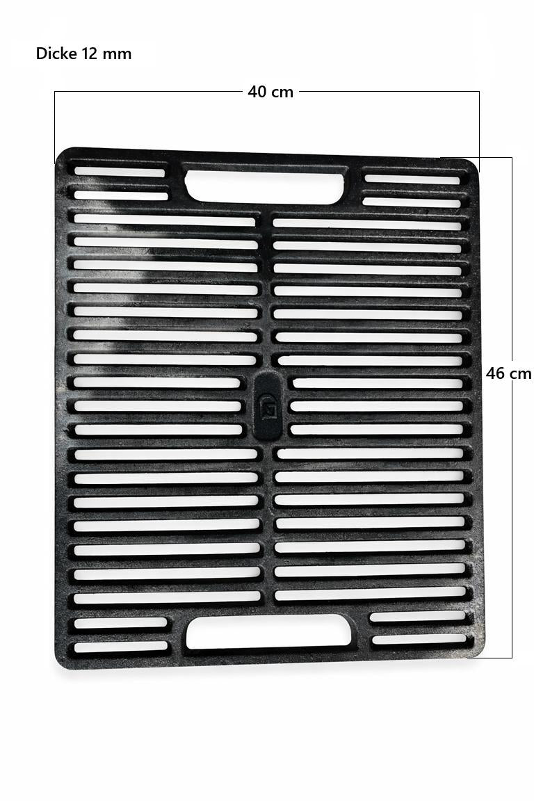 Gusseisen Grillrost 40×46 cm mit Maßangaben - Breite 40 cm, Höhe 46 cm, Dicke 12 mm, Produktfoto
