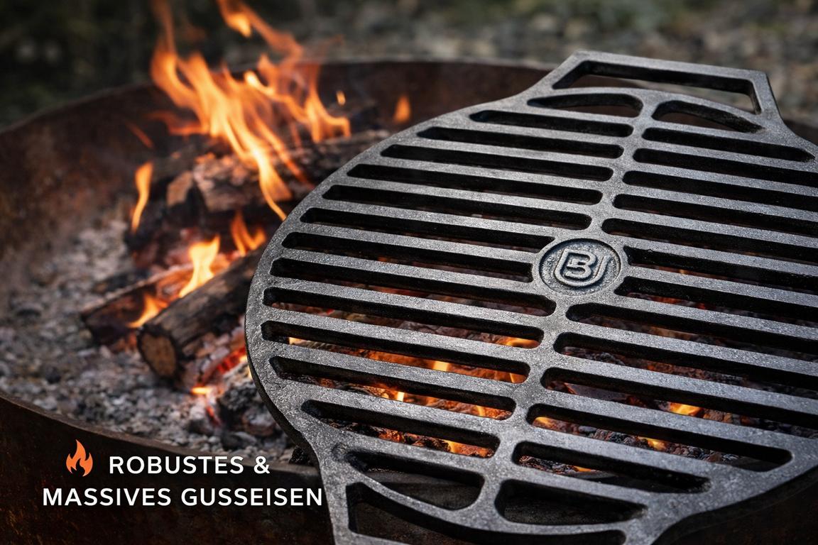 Gusseisen Grillrost Ø 44 cm über glühender Holzkohle und offener Flamme - Utschak & Kamado geeignet