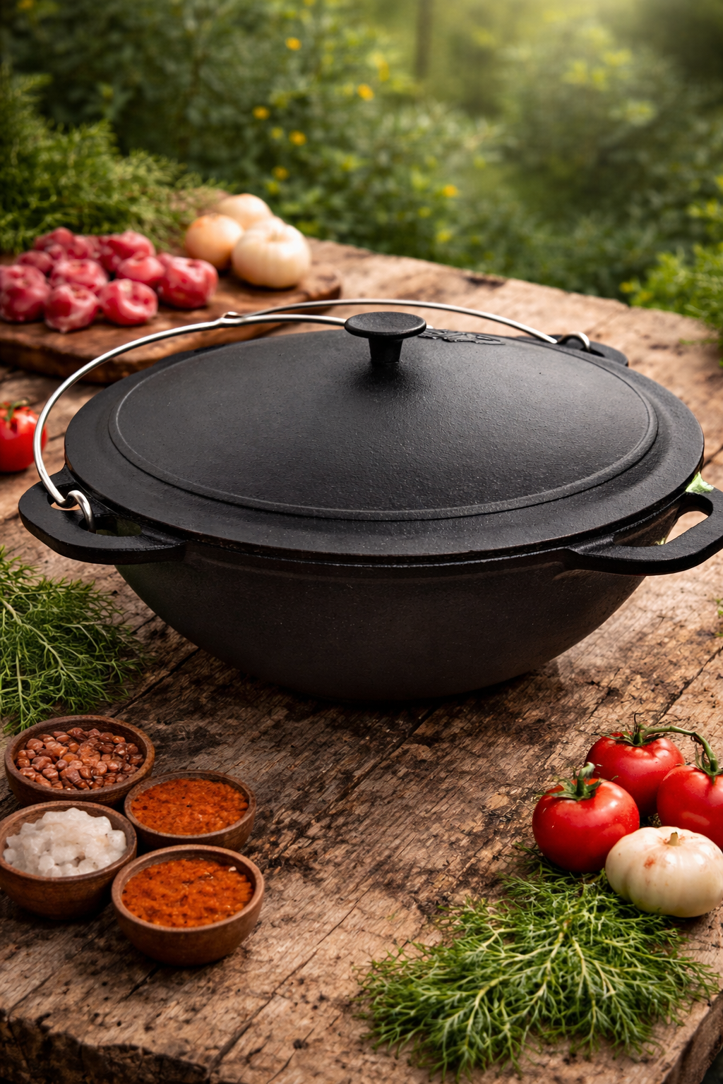 Gusseisen Kazan über offenem Feuer - Plov kochen
