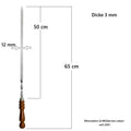 Edelstahlspieß 65 cm Maßzeichnung - 50 cm Nutzfläche, 12 mm Breite, 3 mm Stärke