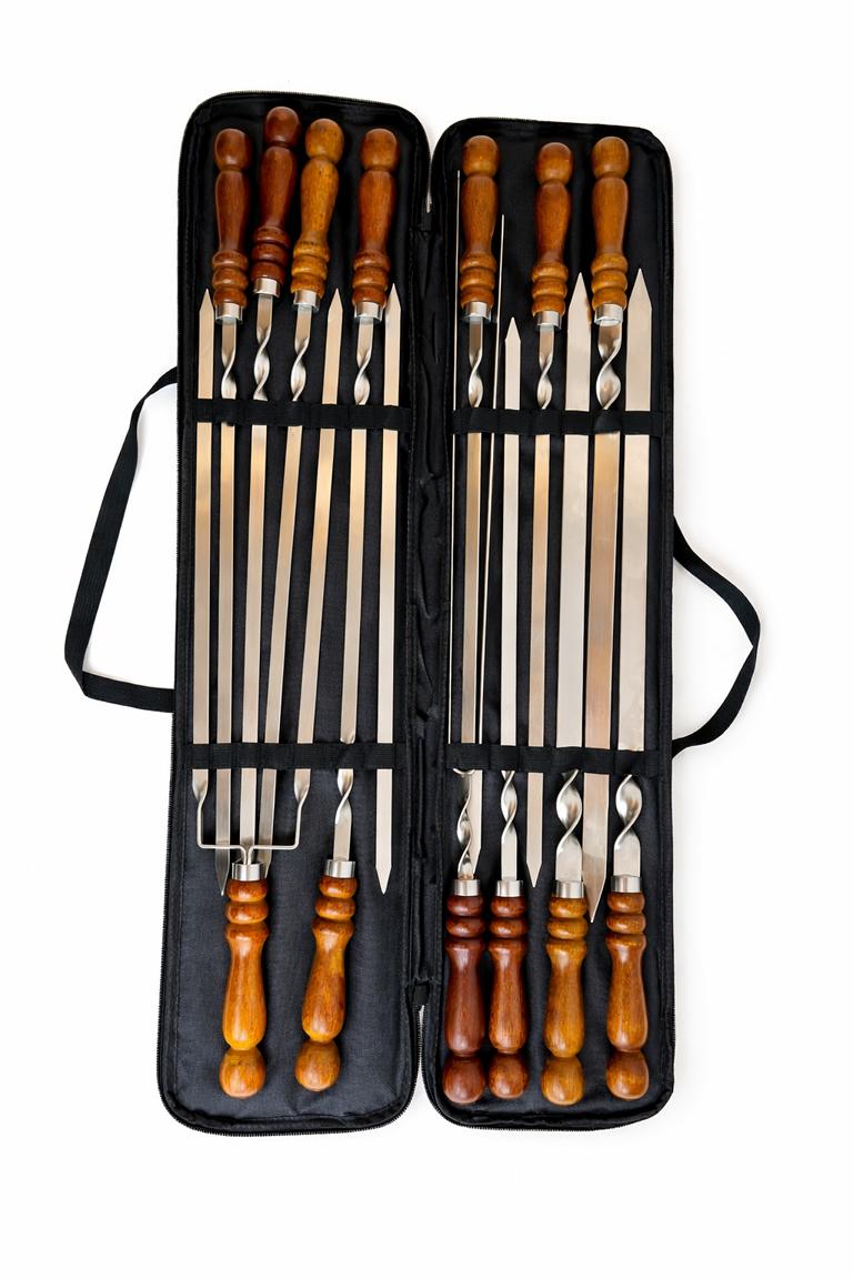 Spießtasche mit Grillspießen - organisiert & sicher transportieren, kein Verletzungsrisiko