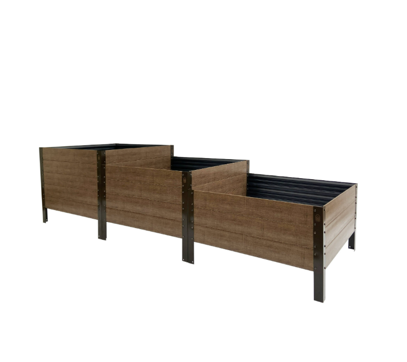 Stufenhochbeet KLASSIKER GARDEN  Eichenimitat braun – Treppenform 3 Ebenen, GPPS Holzoptik | IN-MO