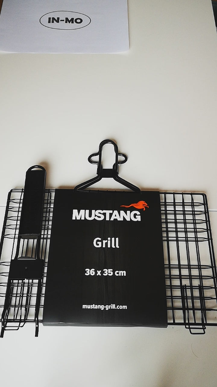 Mustang Grillkorb 36×35 cm  Originalverpackung mit Logo, schwarzes Gitter mit seitlichem Aufsatz