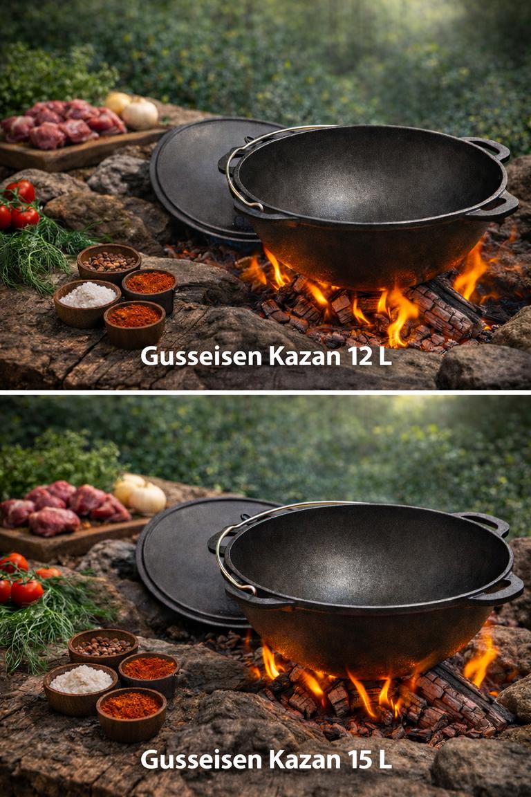 Gusseisen-Kazan mit rundem Boden, 10–30 Liter – ideal für Lagerfeuer & Utschak