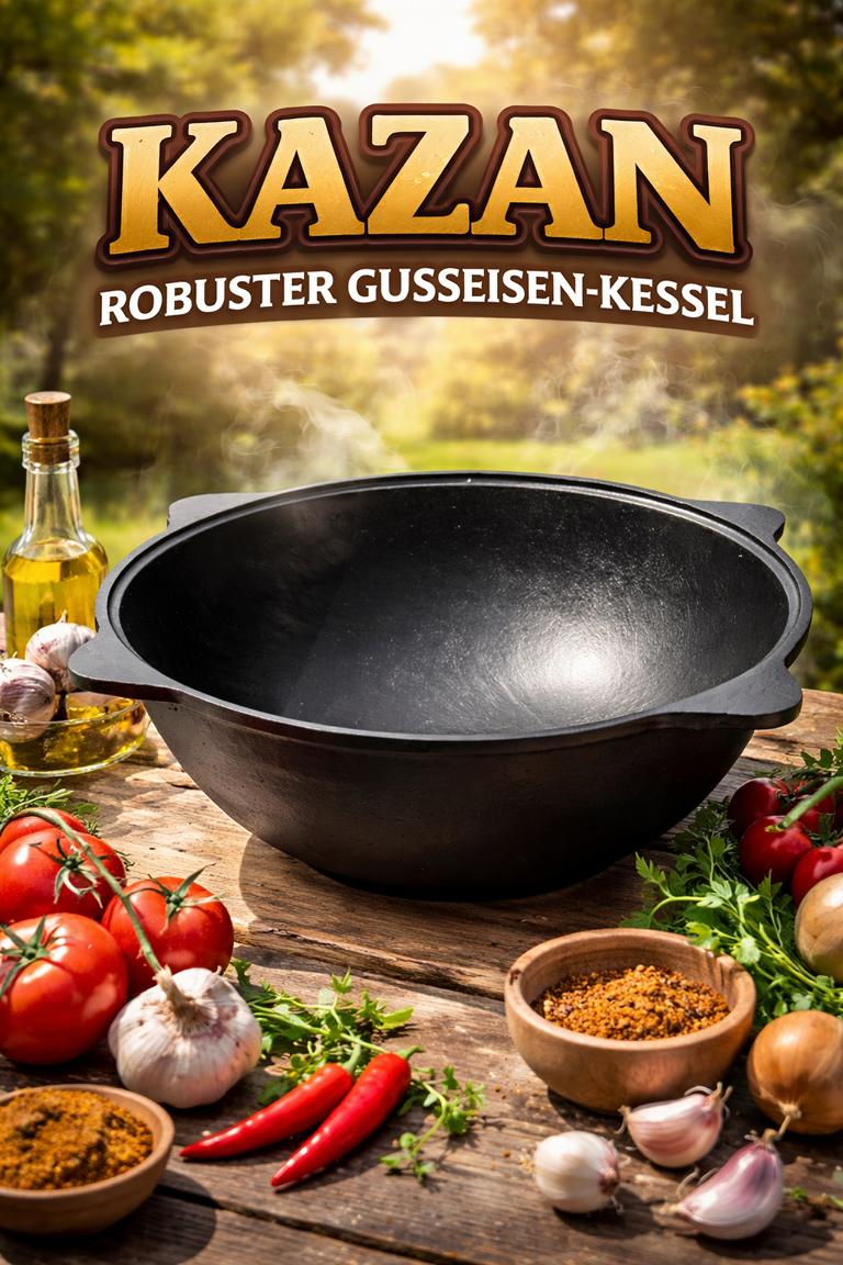 Gusseisen-Kazan mit rundem Boden, 10–30 Liter – ideal für Lagerfeuer & Utschak