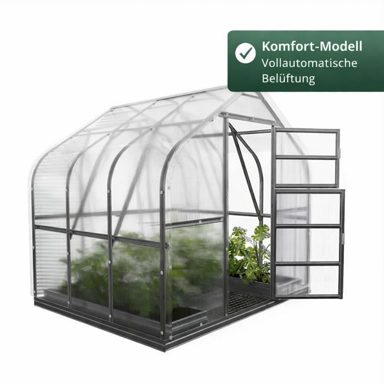 Gewächshaus Standard – Polycarbonat 4/6 mm, Stahlfundamentrahmen 10 cm, Breite 2,5 m