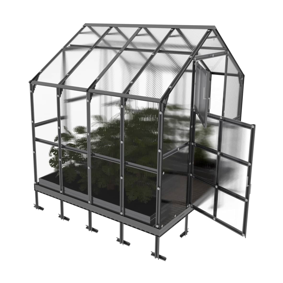 Gewächshaus Haus – Hausform, Polycarbonat 6 mm, Stahlfundamentrahmen 10 cm