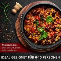 Dutch Oven set mit Edelstahl-Untersetzer ohne Standfüße Inhalt 12 Liter