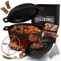 Dutch Oven - 2in1 Eingebrannter Gusseisen Topf & Gusspfanne