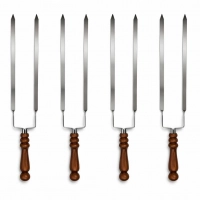BBQ Doppelspieß Edelstahl 60 cm - Grillspieß mit Holzgriff, 3 mm stark