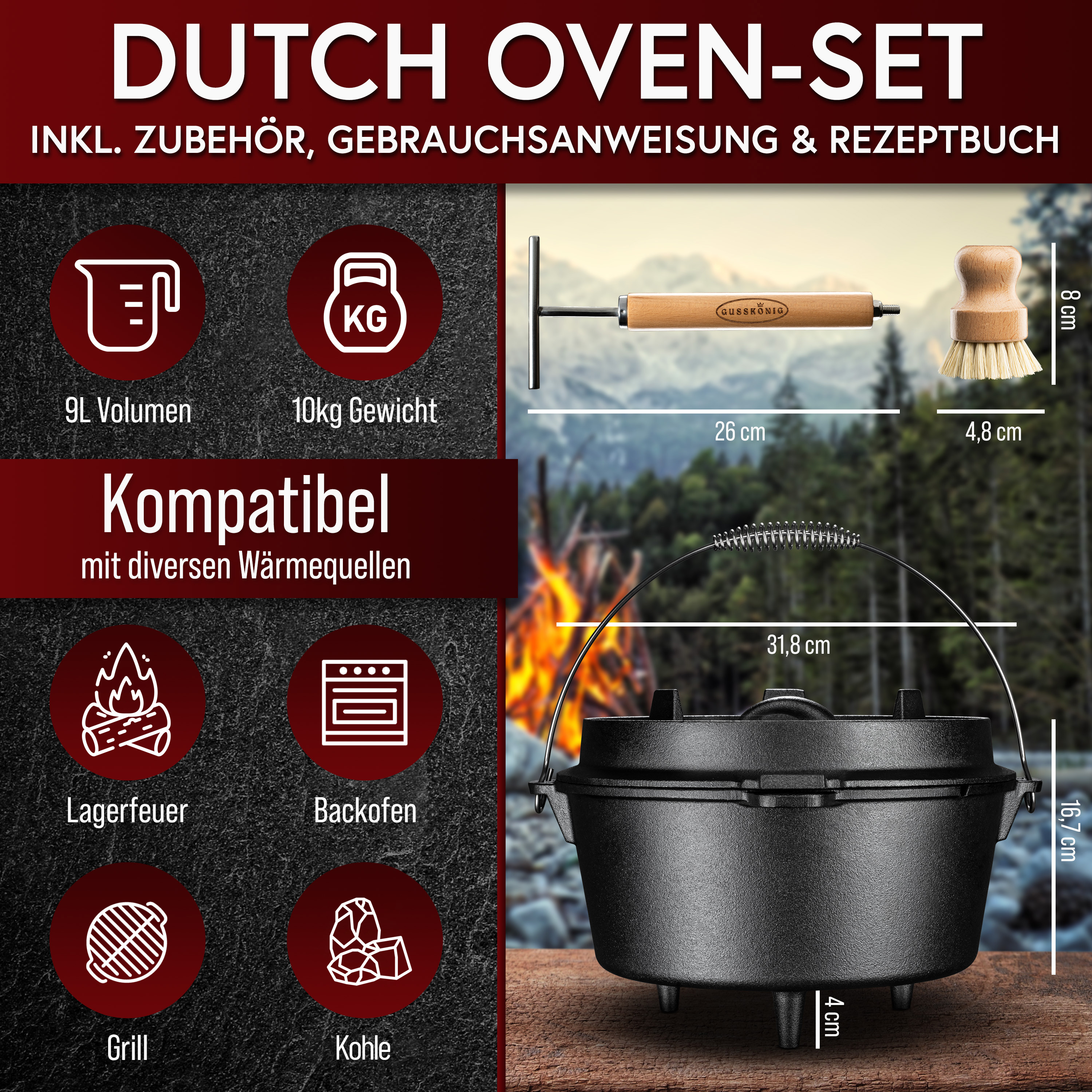GUSSKÖNIG Dutch Oven Set 9l