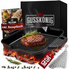 GUSSKÖNIG 26 cm Gusseisen-Grillpfanne – Robuste Pfanne GK-019