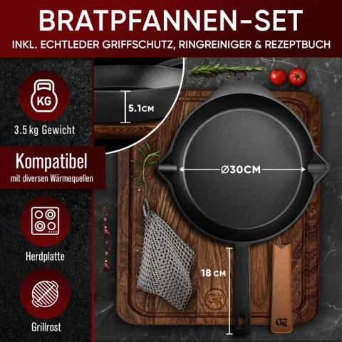GUSSKÖNIG Gusseisenpfanne - Eingebrannt, robust & vielseitig GK-018