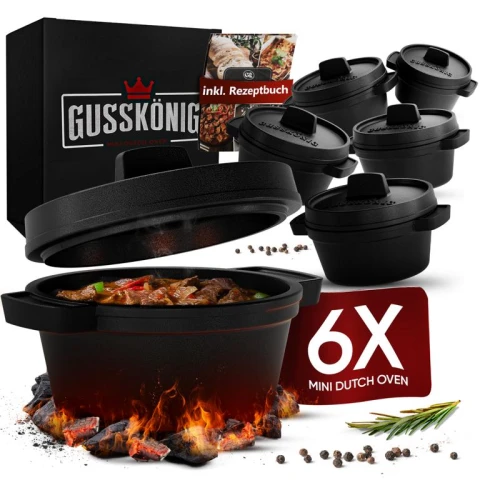 GUSSKÖNIG Dutch Oven Set Mini - 6 x 300 ml Gusseisen