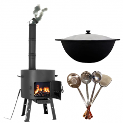 Feuerofen ø 44cm mit Schornstein - Utschak mit Kazan 16l und Kellen-Set