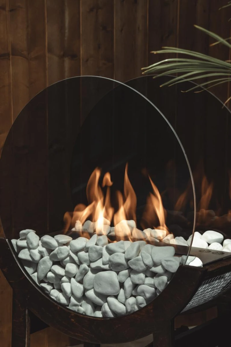 Handgefertigter Bio Ethanol Kamin Rund Braun