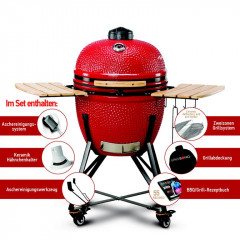 Kamado Bono GRANDE Rot, 23" - 59cm. Keramikgrill mit Zubehör