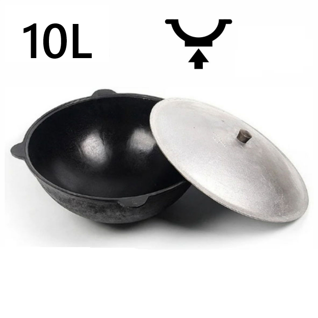 Gusseisen Kazan 10L - Poliert - Deckel - Flacher Boden-Namangan