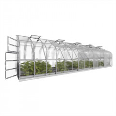Gewächshaus Standard, 10 m Tiefe, 4 mm Polycarbonat, 5 automatisches Dachfenster