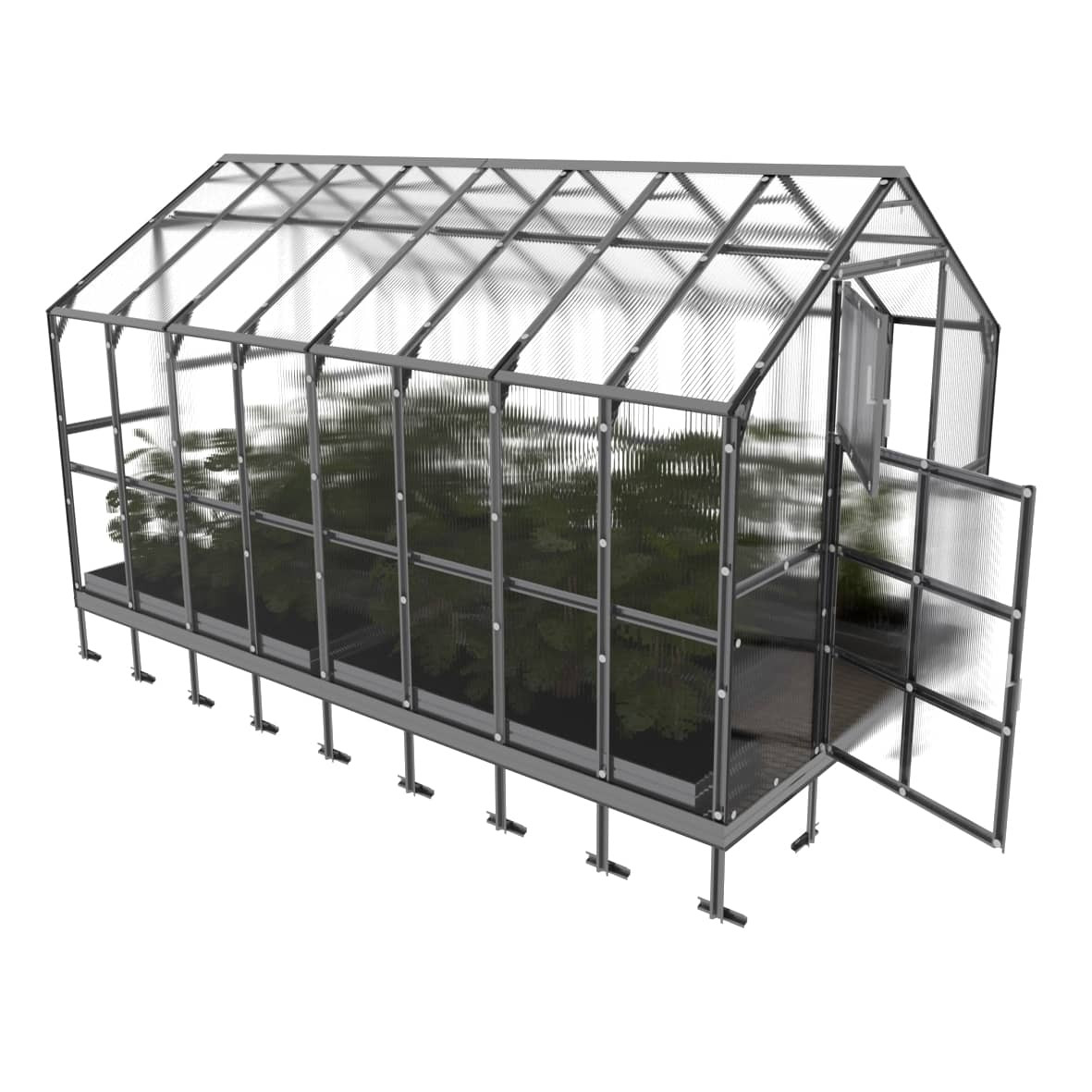 Gewächshaus Haus aus Polycarbonat und verzinktem Stahl 4-5 Meter tiefe