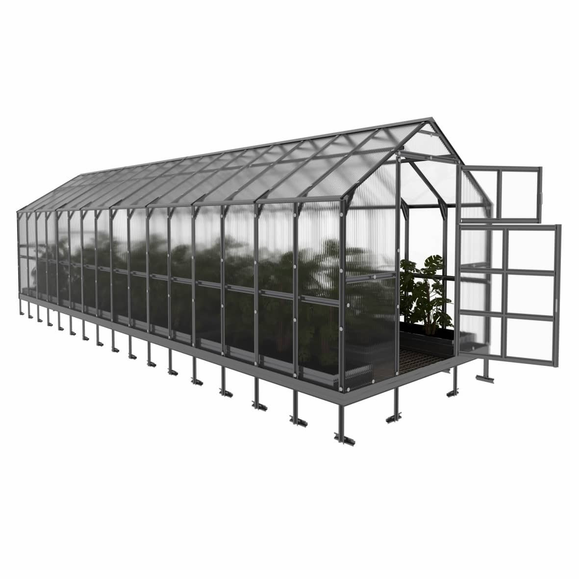 Gewächshaus  aus Polycarbonat und verzinktem Stahl 8 Meter Tiefe