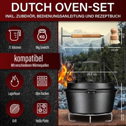 Dutch Oven 7 Liter für Küche, Grill und Camping. GK-012