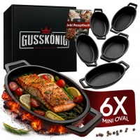 Nahaufnahme der Gusskönig Gusseisen Mini Servierpfannen (Oval)