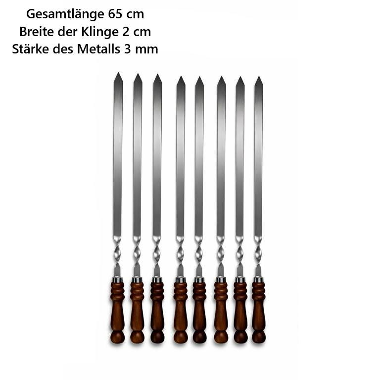 BBQ Kebabspieß Edelstahl 65 cm - extra breit 20 mm, 3 mm stark mit Holzgriff | Profi Grillspieß