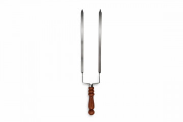BBQ Doppelspieß Edelstahl 60 cm - Grillspieß mit Holzgriff, 3 mm stark | kein Drehen