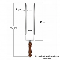 BBQ Doppelspieß Edelstahl - Grillspieß mit Holzgriff, 3 mm stark | kein Drehen