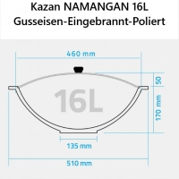 Gusseisen Wok 16l - Poliert - Deckel - Flacher Boden-Namangan
