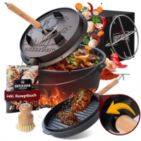 Gusskönig - Dutch Oven set mit Edelstahl-Untersetzer Inhalt 12 Liter